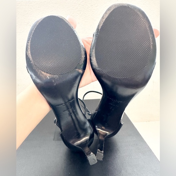 Auth SAINT LAURENT Skinny Strap High Heels Black Leather Sandals w/ Box, 36 - Picture 9 of 16